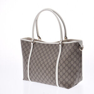Gucci Plus GG Gray Bag White Brown Tote Greige